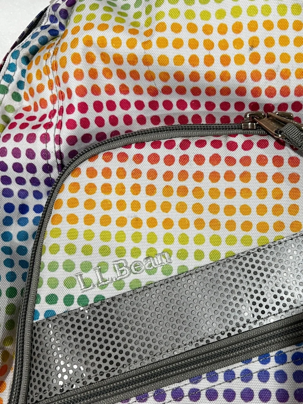L.L.Bean Deluxe Backpack Book Pack Multicolor Polka-Dots Adjustable Straps